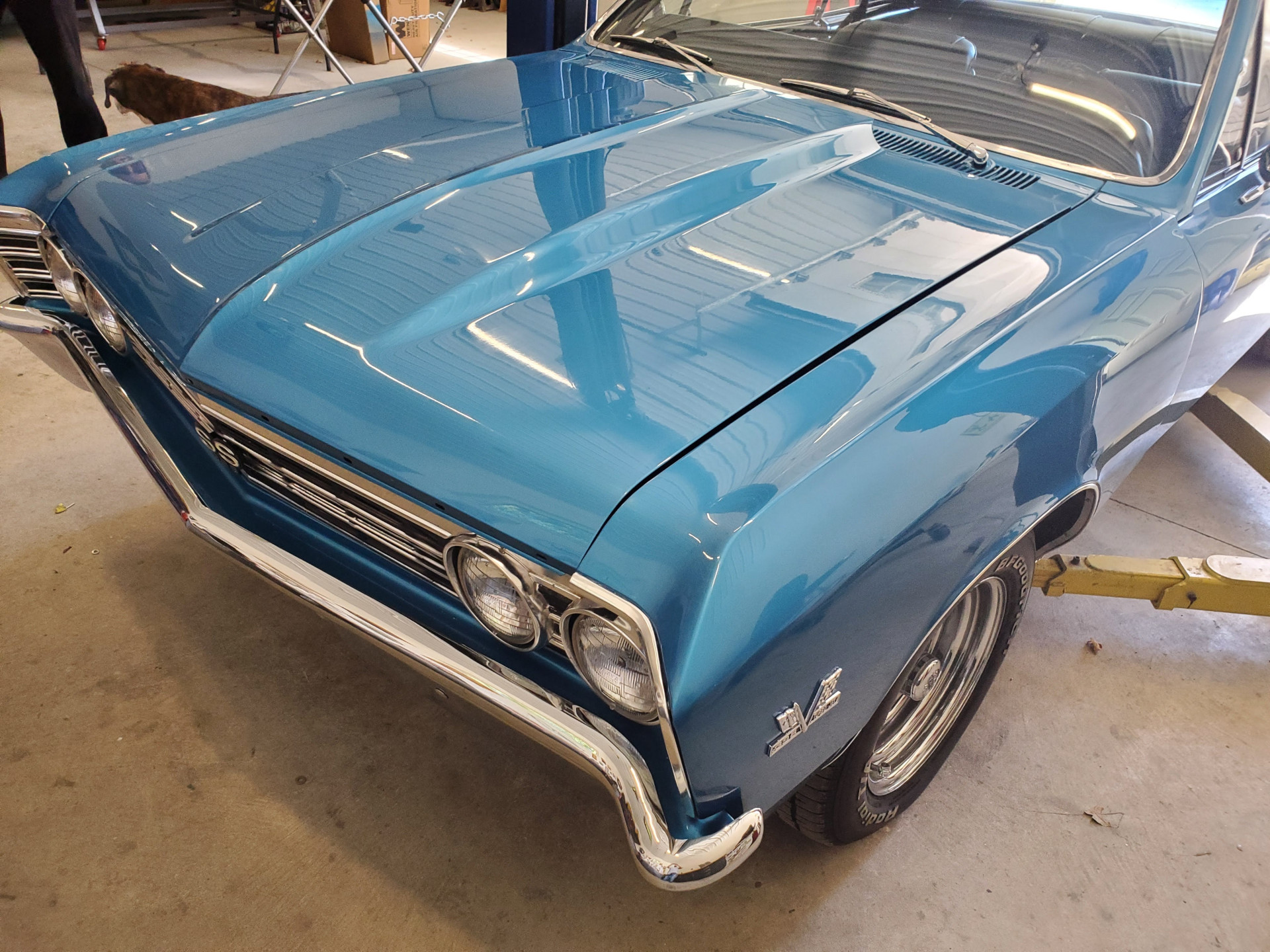 Chevelle SS with custom marina blue paint job on the hood